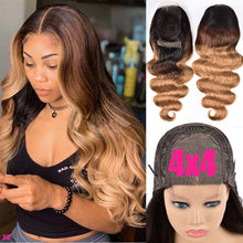 Load image into Gallery viewer, Honey Blonde Body Wave Lace Front Wig Ombre Human Hair Wig Wavy 13X4 Body Wave Wig 4X4 Closure Wig Remy Brazilian Hair Wigs