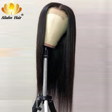 Load image into Gallery viewer, Aliafee Hair Lace Closure Wig 100% Human Hair Wigs 4*4 Remy Hair Brazilian Straight Hair Middle Part Lace Wigs For Black Women