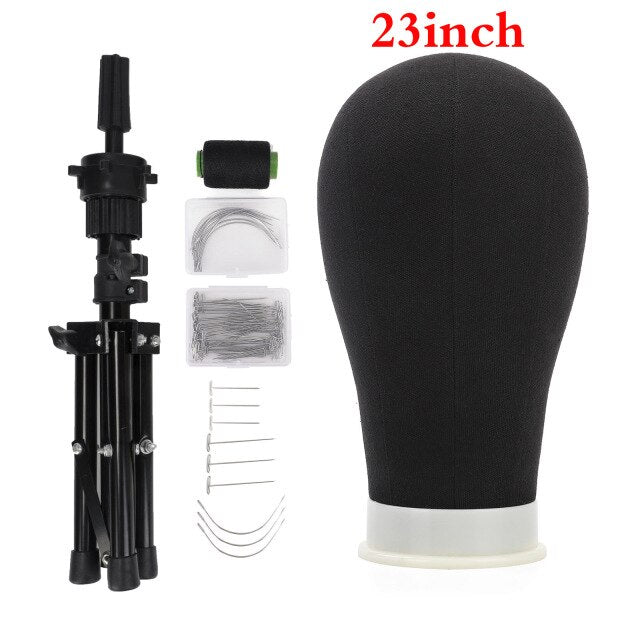 23''Training Mannequin Head Canvas Head For Wigs Making Wig Hair Brush With T Pins Needles Set With Tripod Wig Stand