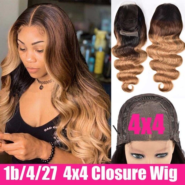 Honey Blonde Body Wave Lace Front Wig Ombre Human Hair Wig Wavy 13X4 Body Wave Wig 4X4 Closure Wig Remy Brazilian Hair Wigs
